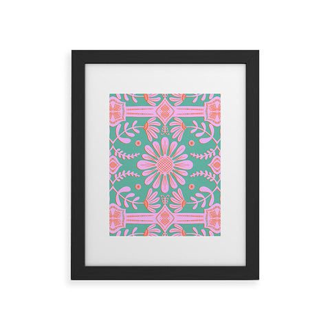 Sewzinski Boho Florals Pink Green Framed Art Print
