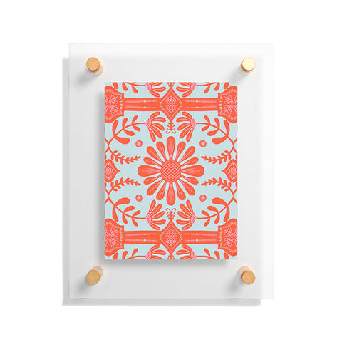Sewzinski Boho Florals Red and Icy Blue Floating Acrylic Print