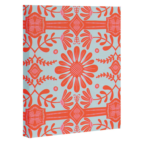 Sewzinski Boho Florals Red and Icy Blue Art Canvas