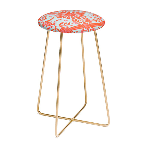 Sewzinski Boho Florals Red and Icy Blue Counter Stool
