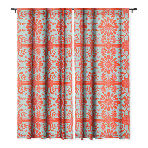 Sewzinski Boho Florals Red and Icy Blue Blackout Window Curtain
