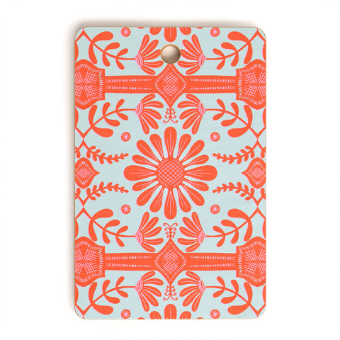 Sewzinski Boho Florals Red and Icy Blue Cutting Board Rectangle