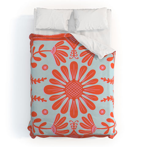 Sewzinski Boho Florals Red and Icy Blue Duvet Cover
