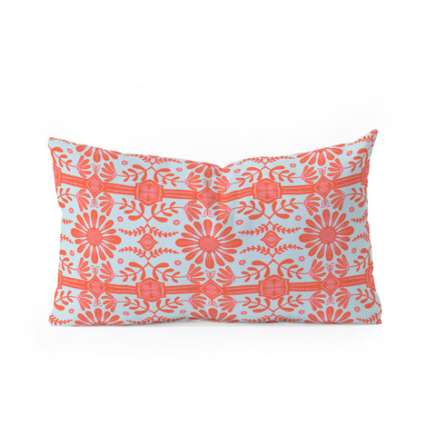 Sewzinski Boho Florals Red and Icy Blue Oblong Throw Pillow