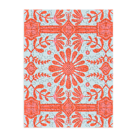 Sewzinski Boho Florals Red and Icy Blue Puzzle
