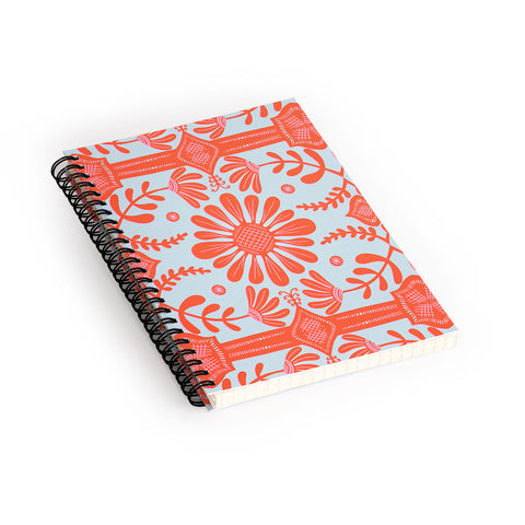 Sewzinski Boho Florals Red and Icy Blue Spiral Notebook