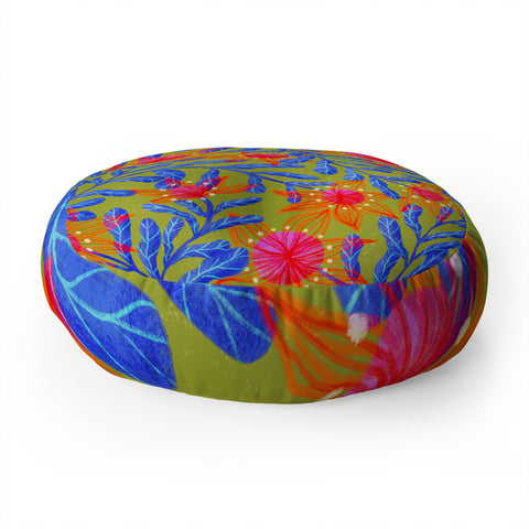 Sewzinski Bright Flowers on Green Floor Pillow Round