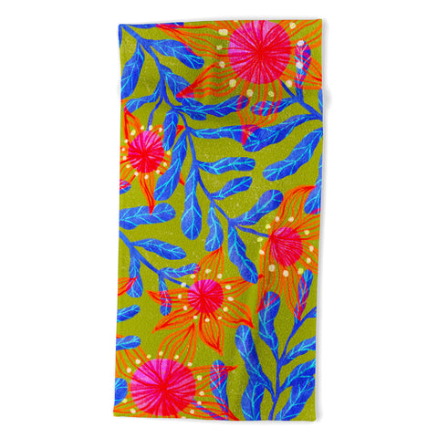 Sewzinski Bright Flowers on Green Beach Towel