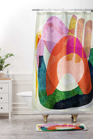 Sewzinski Bubblegum Factory Shower Curtain And Mat