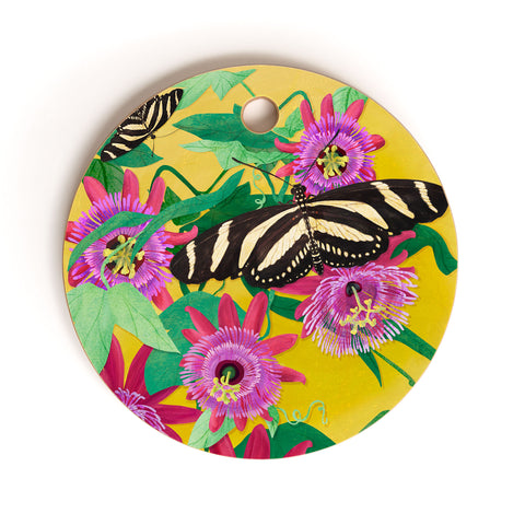 Sewzinski Butterflies on Passion Flowers Cutting Board Round