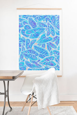 Sewzinski Caladium Leaves in Blue Art Print And Hanger