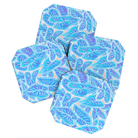 Sewzinski Caladium Leaves in Blue Coaster Set