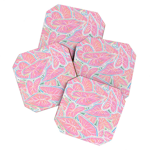 Sewzinski Caladium Leaves in Pink Coaster Set