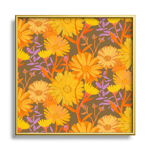 Sewzinski Calendula Floral Pattern Square Metal Framed Art Print