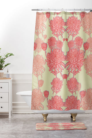 Sewzinski Chrysanthemum in Pink Shower Curtain And Mat