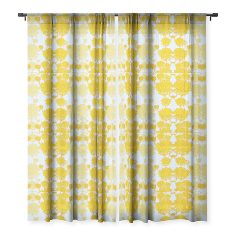 Sewzinski Chrysanthemum in Yellow Sheer Window Curtain