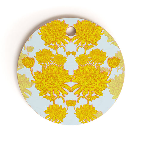 Sewzinski Chrysanthemum in Yellow Cutting Board Round