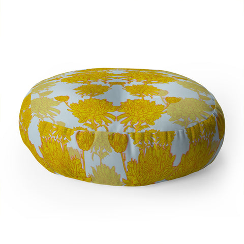 Sewzinski Chrysanthemum in Yellow Floor Pillow Round