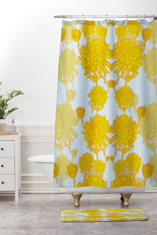 Sewzinski Chrysanthemum in Yellow Shower Curtain And Mat