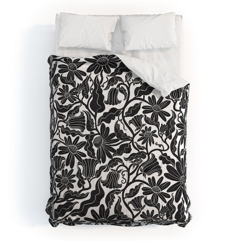Sewzinski Climbing Flowers Black White Comforter