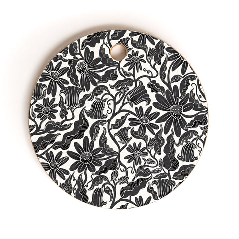 Sewzinski Climbing Flowers Black White Cutting Board Round
