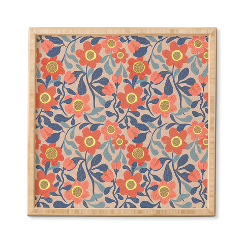 Sewzinski Coral Pink and Blue Flowers Framed Wall Art