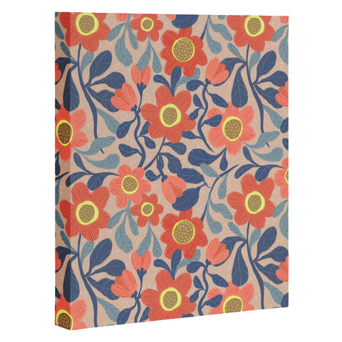Sewzinski Coral Pink and Blue Flowers Art Canvas