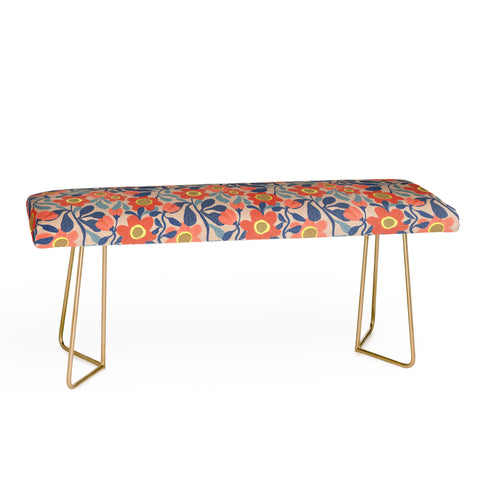 Sewzinski Coral Pink and Blue Flowers Bench
