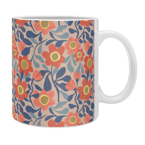 Sewzinski Coral Pink and Blue Flowers Coffee Mug