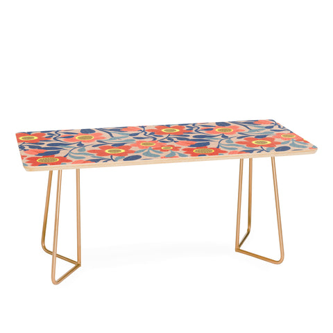 Sewzinski Coral Pink and Blue Flowers Coffee Table