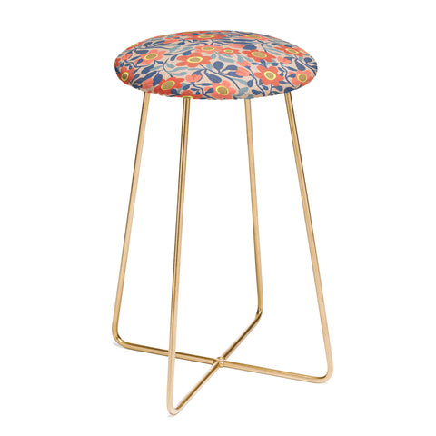 Sewzinski Coral Pink and Blue Flowers Counter Stool