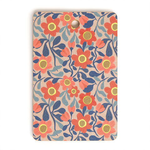 Sewzinski Coral Pink and Blue Flowers Cutting Board Rectangle