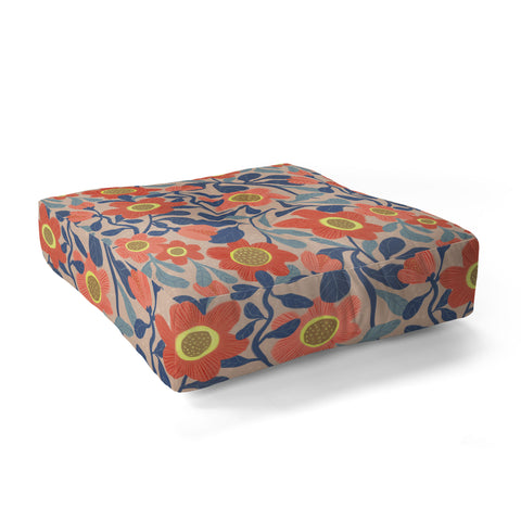 Sewzinski Coral Pink and Blue Flowers Floor Pillow Square
