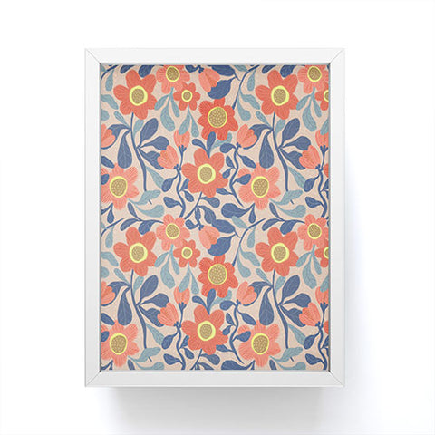 Sewzinski Coral Pink and Blue Flowers Framed Mini Art Print