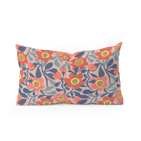 Sewzinski Coral Pink and Blue Flowers Oblong Throw Pillow