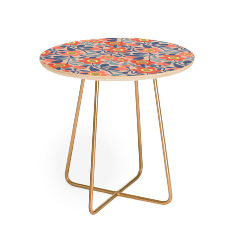 Sewzinski Coral Pink and Blue Flowers Round Side Table