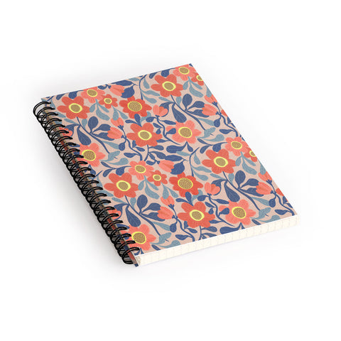 Sewzinski Coral Pink and Blue Flowers Spiral Notebook