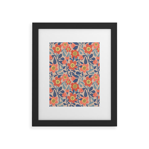 Sewzinski Coral Pink and Blue Flowers Framed Art Print
