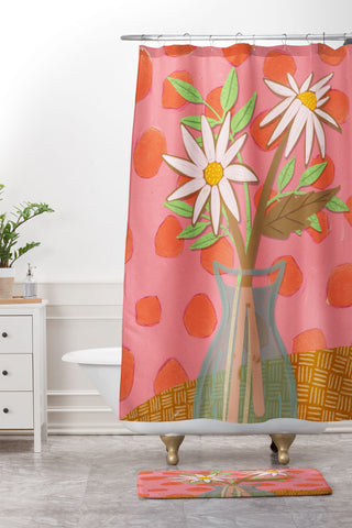 Sewzinski Daisies on Pink Shower Curtain And Mat