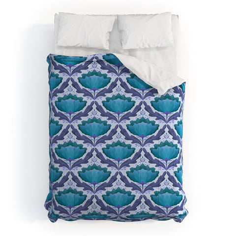 Sewzinski Diamond Floral Pattern Blue Comforter