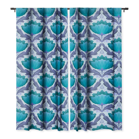 Sewzinski Diamond Floral Pattern Blue Blackout Window Curtain