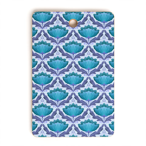 Sewzinski Diamond Floral Pattern Blue Cutting Board Rectangle