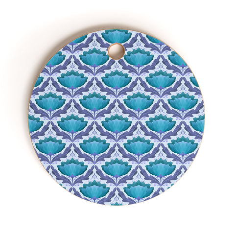 Sewzinski Diamond Floral Pattern Blue Cutting Board Round