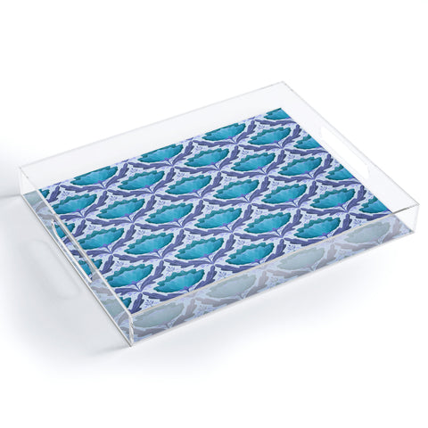 Sewzinski Diamond Floral Pattern Blue Acrylic Tray