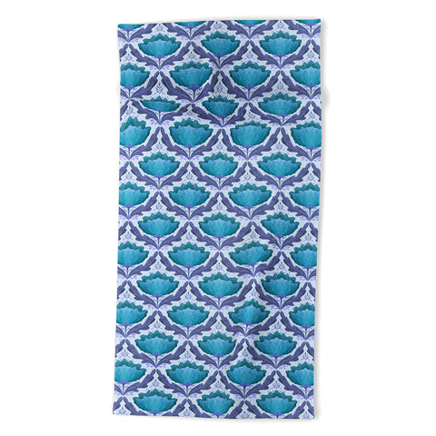 Sewzinski Diamond Floral Pattern Blue Beach Towel