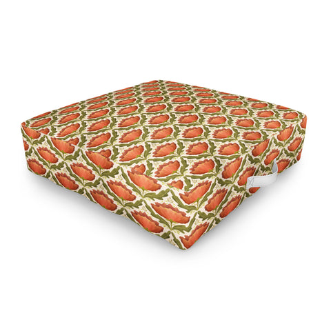 Sewzinski Diamond Floral Pattern Orange Outdoor Floor Cushion