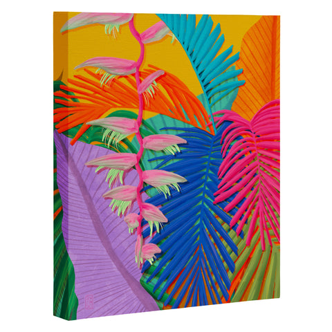Sewzinski Flamingo Plant and Palm Fronds Art Canvas