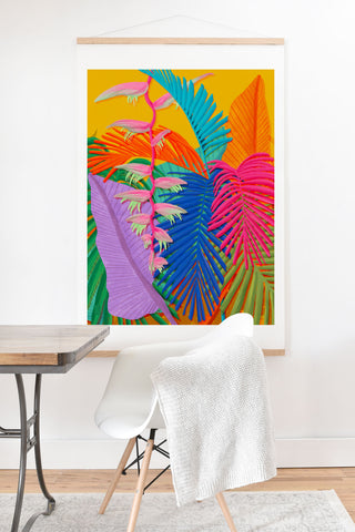 Sewzinski Flamingo Plant and Palm Fronds Art Print And Hanger