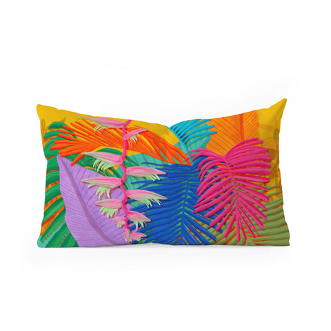 Sewzinski Flamingo Plant and Palm Fronds Oblong Throw Pillow
