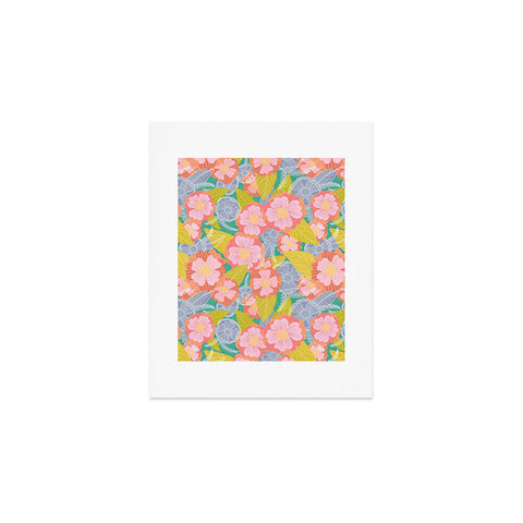 Sewzinski Floating Flowers Pink Green Art Print